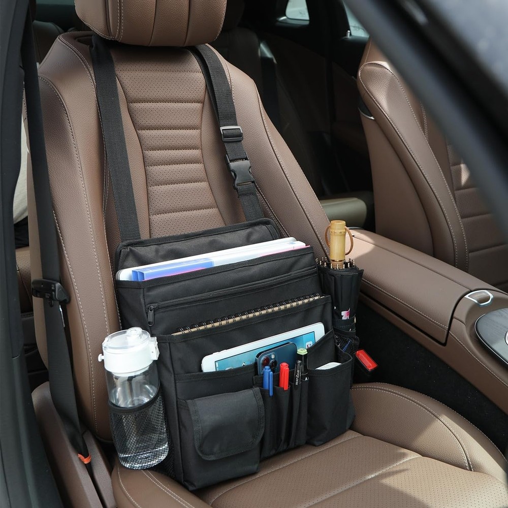 Car Front Seat Organizer for Paperwork File Laptop Mobile Office, Multi Compa...