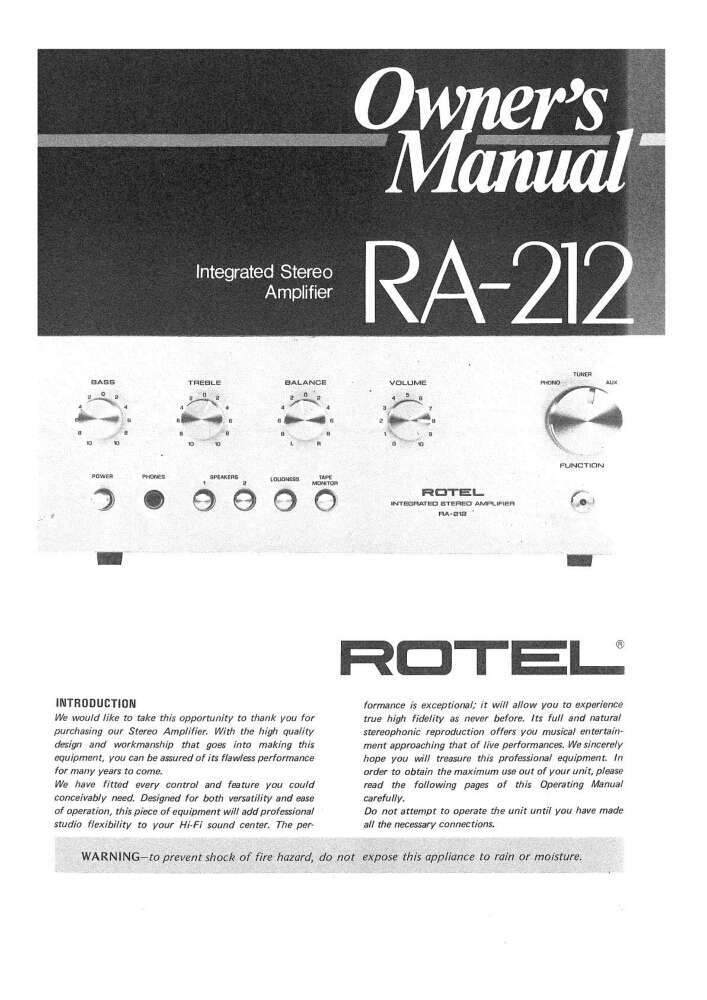 Rotel RA-212 Amplifier Owners Manual