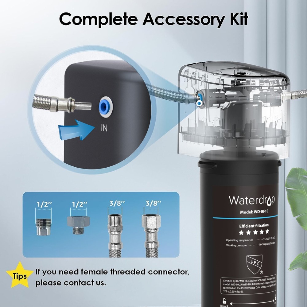 Waterdrop 10UA Under Sink Water Filter System,8K Gallons High Chlorine Reduction