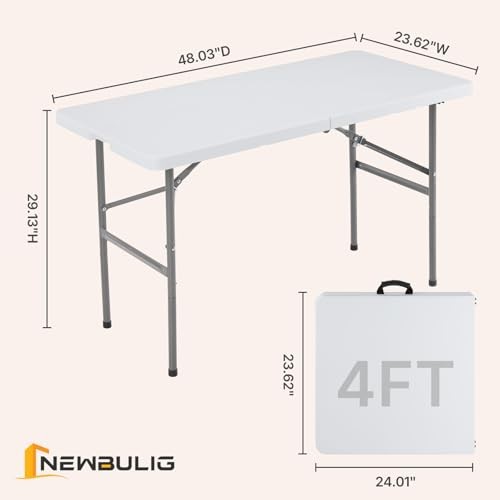 Folding Table Plastic Portable Fold-in-Half Table Heavy Duty for Camping 4 FT
