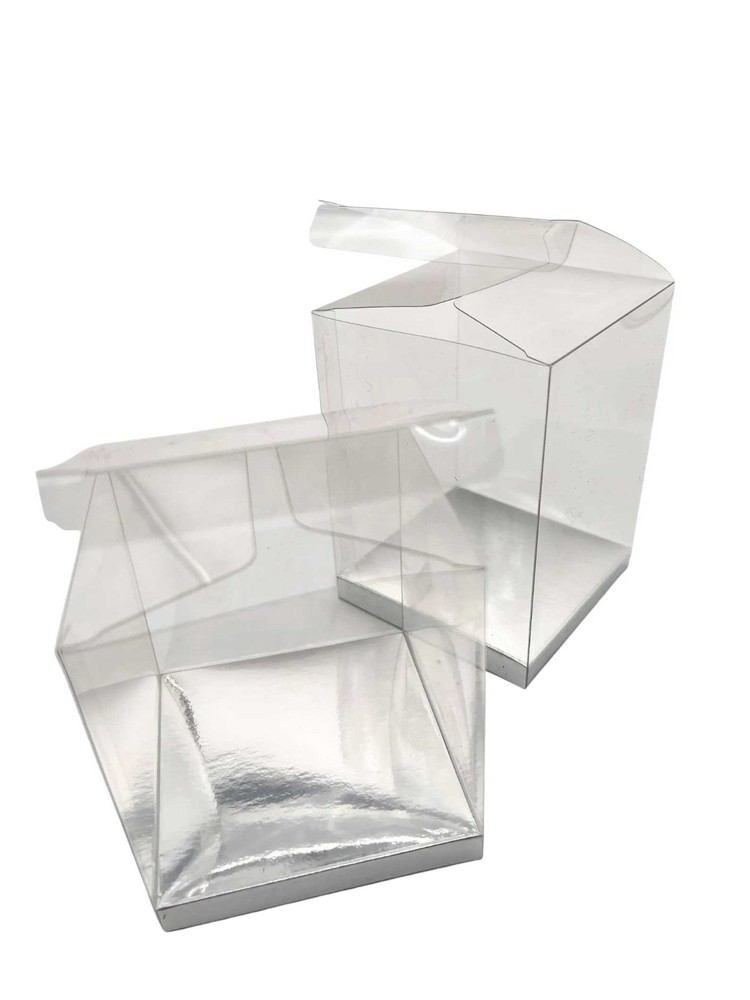 Clear Gift Box–Display Packaging,10 Pack- 3 1/2 x 3 1/2" x 6" -Silver Base