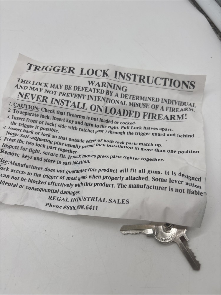 Regal Trigger Lock w/ 2 Keys Never Used