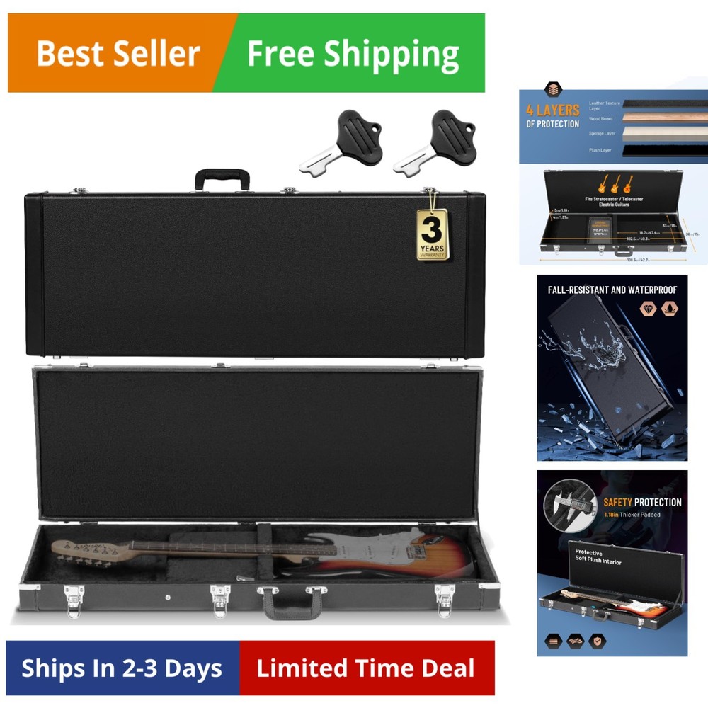 Electric Guitar Hard Shell Case - Portable Square Hardshell for Standard Elec...