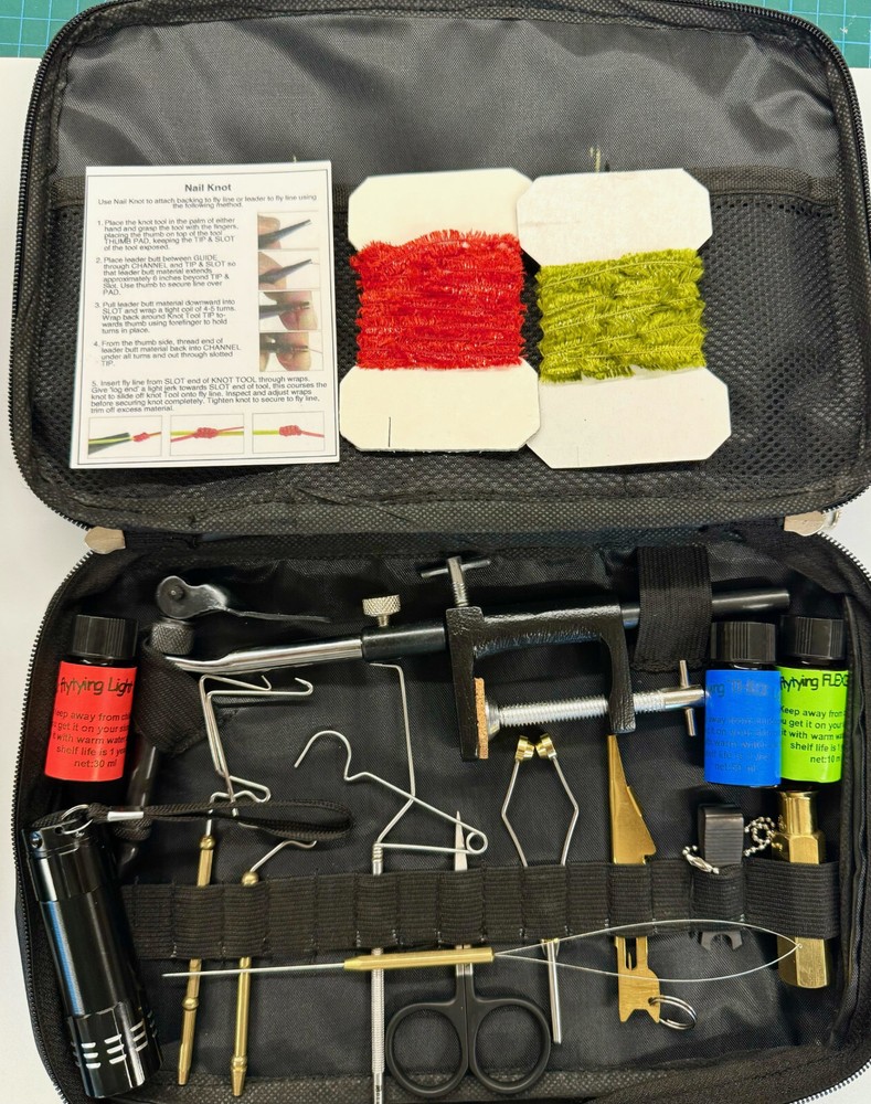 full Fly Tying Tools, Materials Kit &Tinsel, Floss, Thread, Glue,Torch,vise,bag