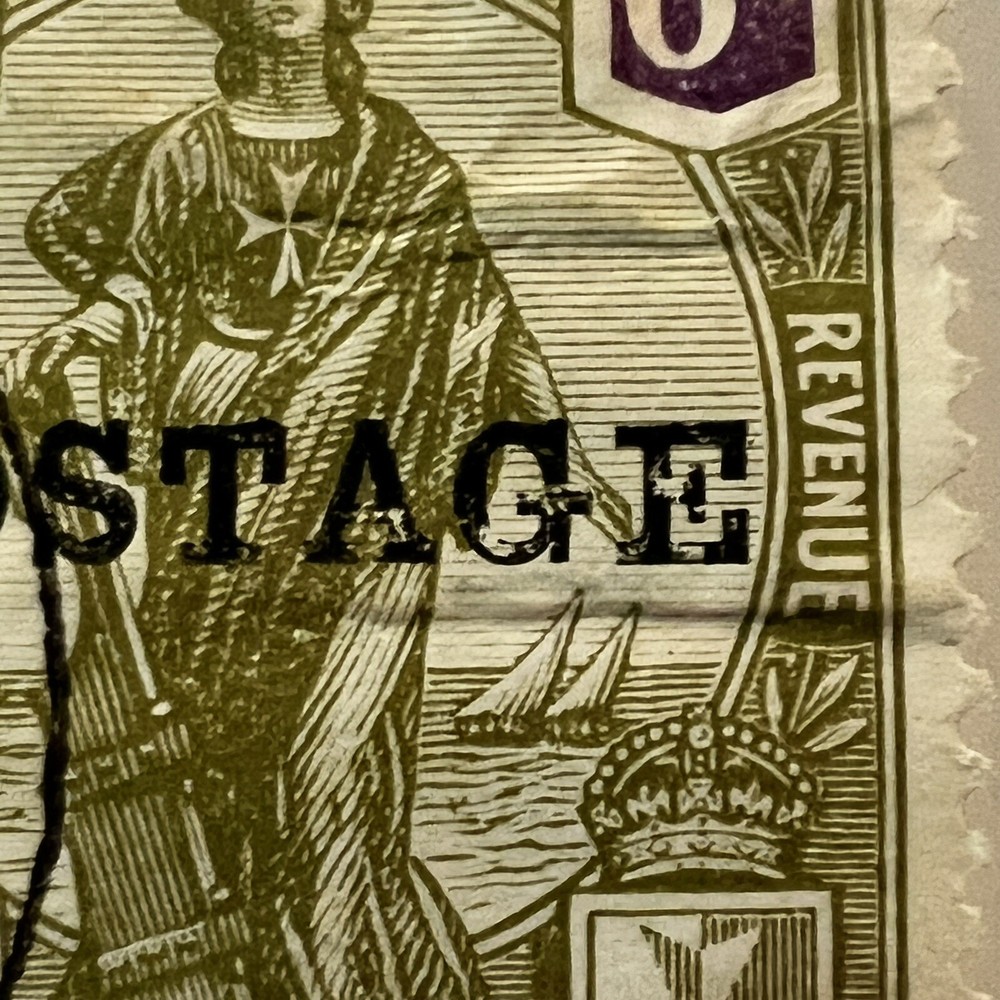 ERROR 1926 MALTA 5d STAMP #124 WITH INK BREAKS IN OVERPRINT LETTERS
