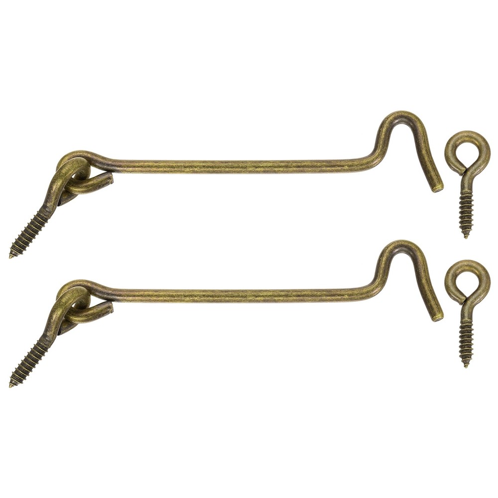 2Pcs Cabin Hook Eye Latch, 5" Solid Brass Eye Latch Hook with Screws, Bronze