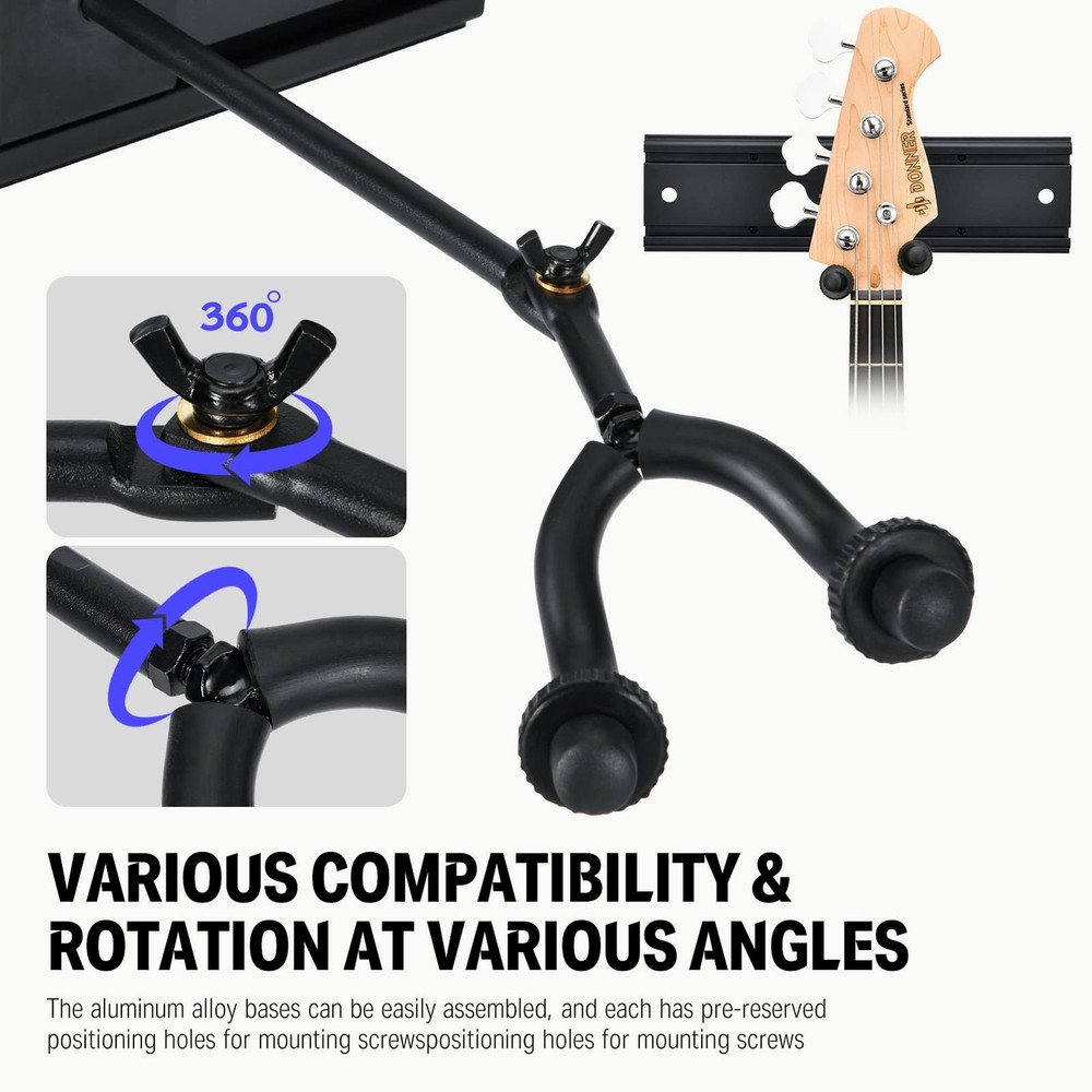5 Guitar Wall Mount Rack Adjustable Hangers Easy Install Space Saving Design