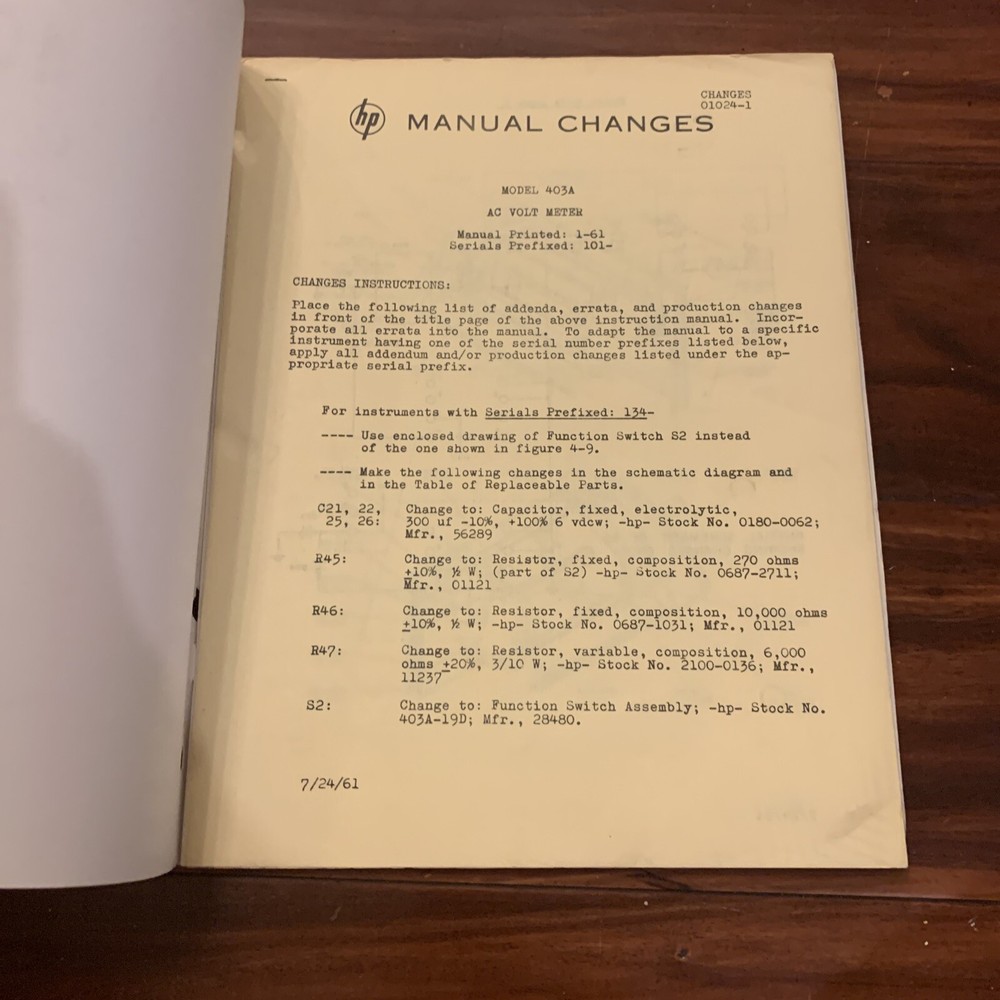 HP 403A ~ AC Voltmeter ~ Operating & Service Manual ~ Serial: 101-