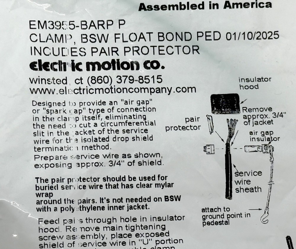 EM3955-BARP P CLAMP, BSW FLOAT BOND PED 1-10-25 Includes Pair Protector