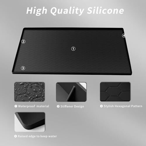 Under Sink Mat, 31" x 22'' Silicone Mat for Kitchen Black