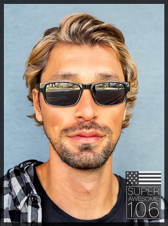 Mens New Small Face Snug Fit Color Lens Rectangular Plastic Frame Sunglasses
