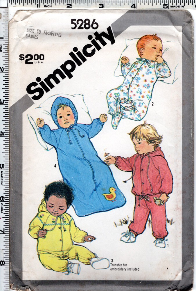 Babies' Bunting, Coverall, Pull-on Pants & Hooded Unlined Jacket Simplicity 5286