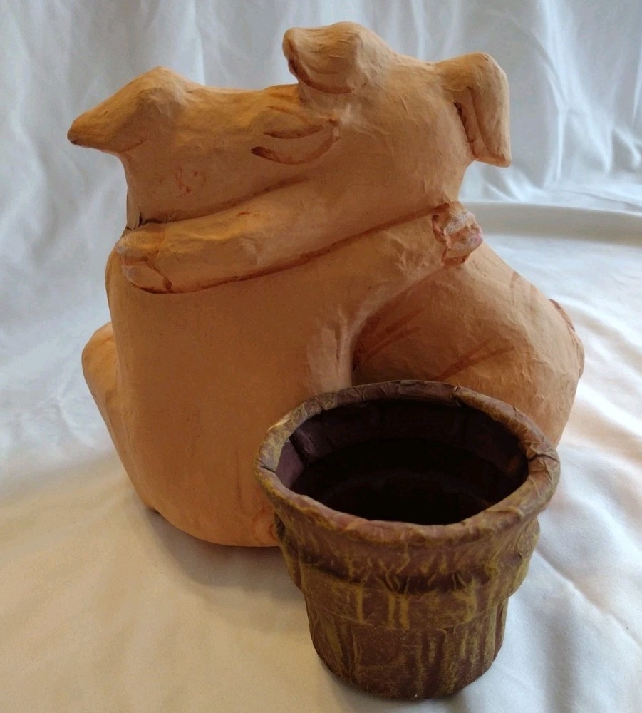 Paper Mache Hugging Pigs Planter