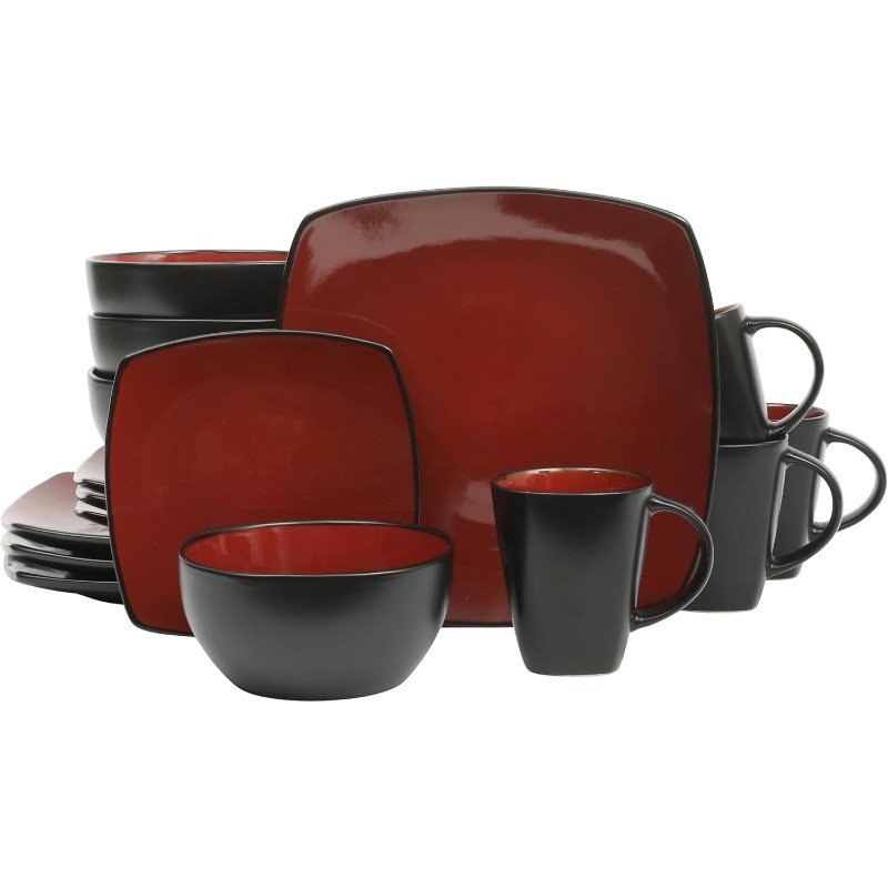 Soho Lounge Square 16-Piece Dinnerware Set Service for 4Reactive Glaze Stoneware
