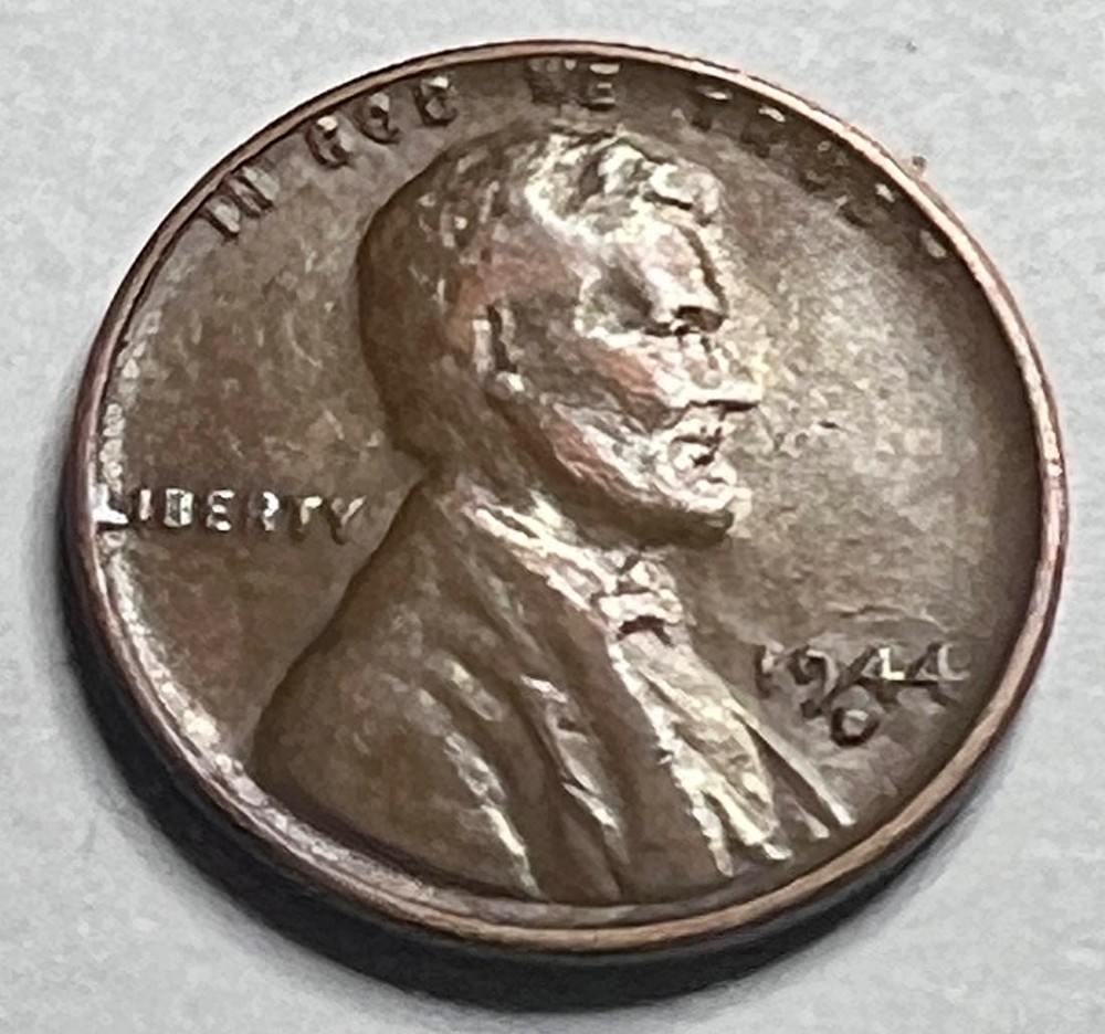 1944 D Wheat Penny, L on rim obverse ERRORS