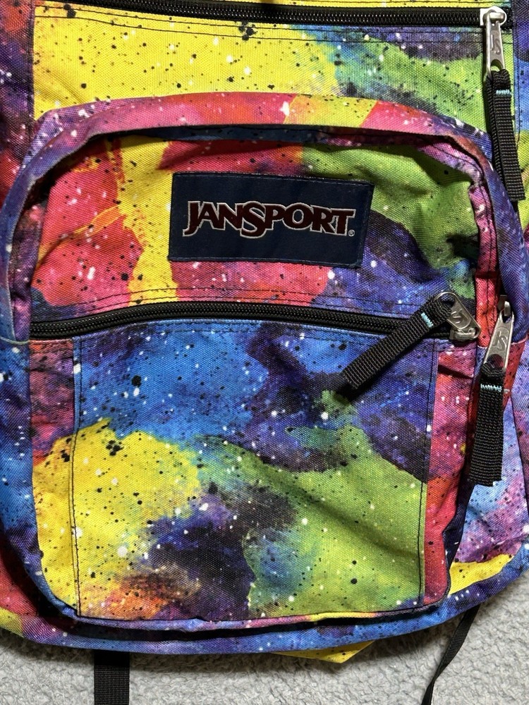 Jansport Big Student Multi Color Splatter Backpack EUC Collegiate School Bag