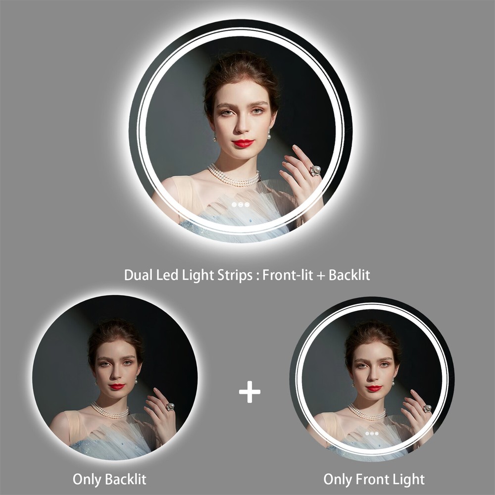24 in Large Smart LED Bathroom Wall Mirror Lighted Round Makeup Vanity Mirror
