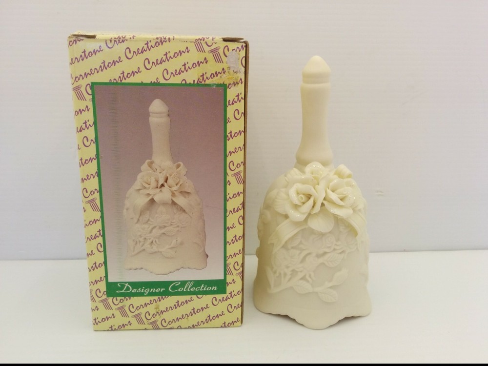 CORNERSTONE CREATIONS BELL WITH BOUQUET AND FLORAL PATTERN, NIB