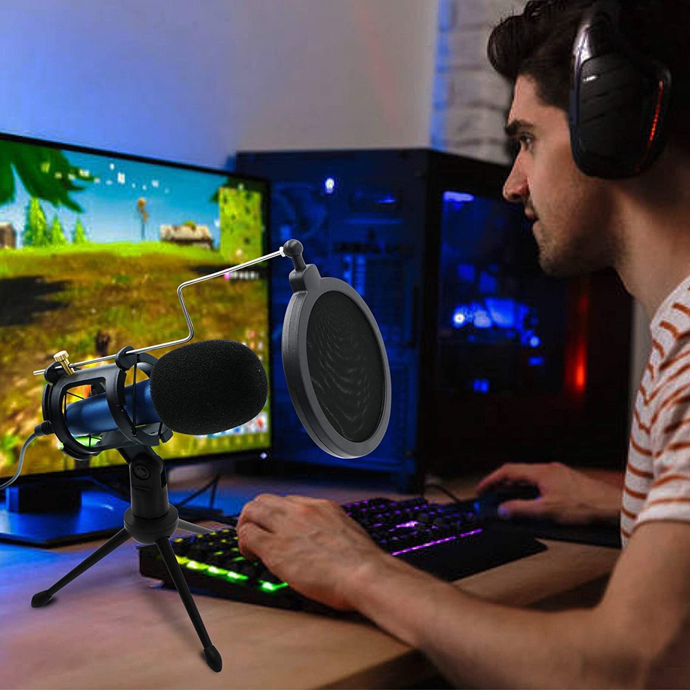 Condenser Recording Microphone 3.5mm Plug & Play for Mac PC Android Gaming Blue