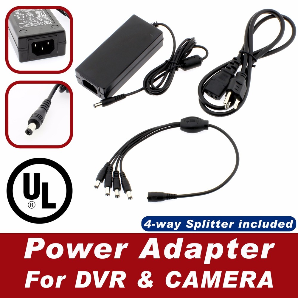 DC 12V 3Amp Power Adapter 4-Split Power Cable for CCTV Security Camera