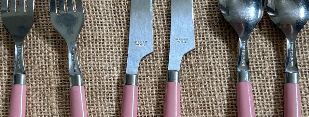 Vintage Sango Flatware Dusty Pink Rose Plastic Handle Incomplete Set Cottagecore