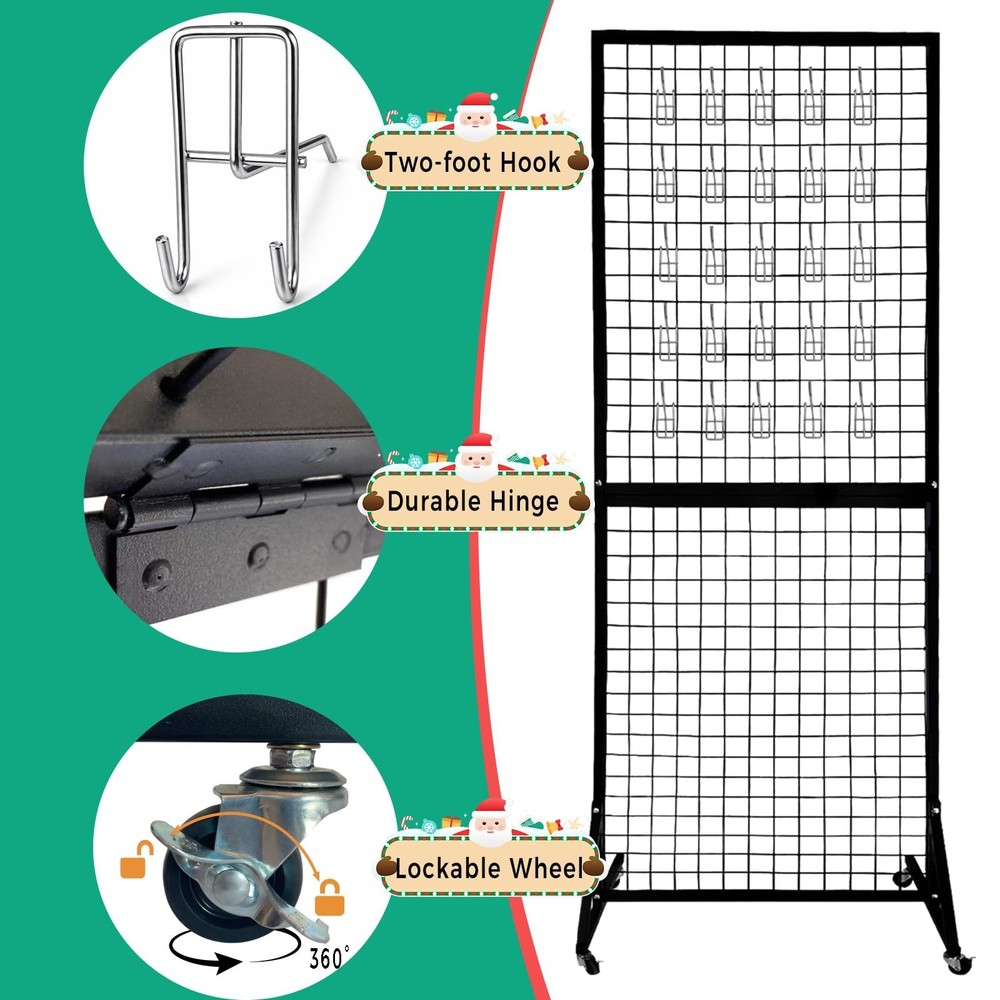 Fordable grid wall panel display stand- 5.5”*2” wire display shelves for merc...