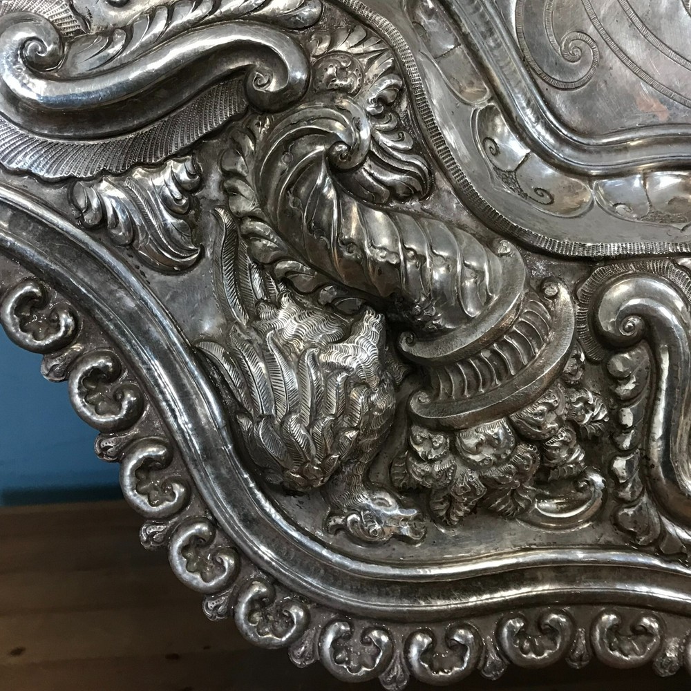Impressive 19th C. Continental Sterling Silver Repousse Platter