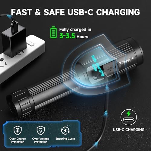 4Pack Rechargeable Flashlights High Lumens 10000LM, Super Bright Flashlight