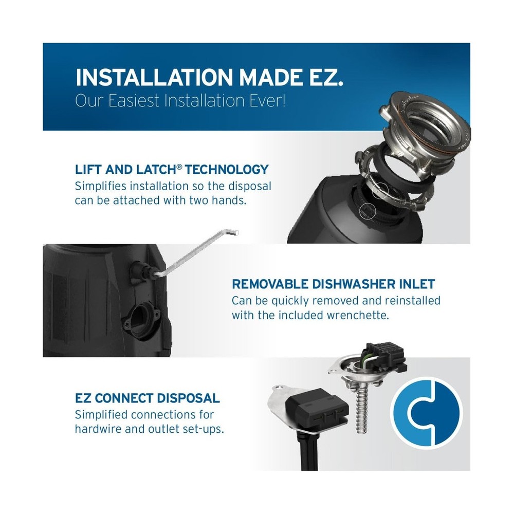 InSinkErator Power 1HP, 1 HP Garbage Disposal, Power Series EZ Connect Contin...