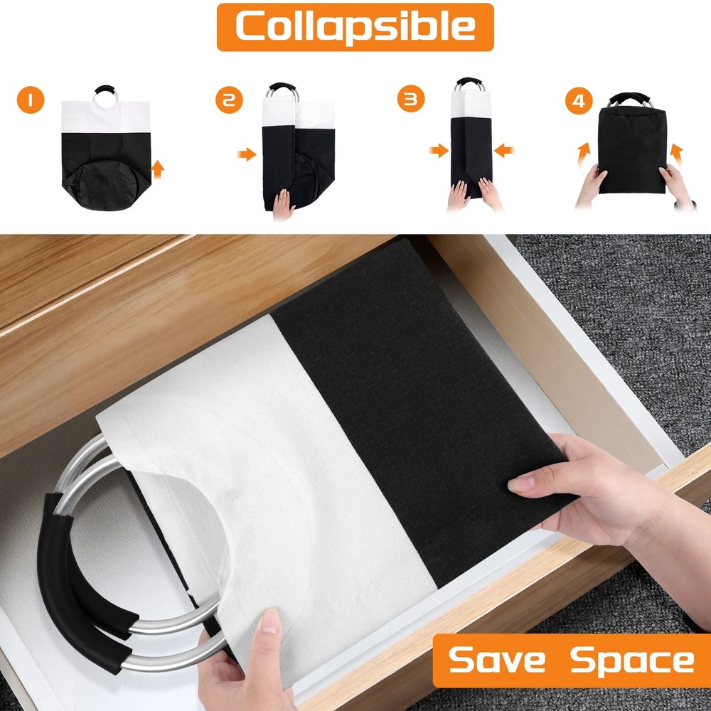 Extra Large 90L Freestanding Laundry Hamper, Foldable Clothes Basket, Black