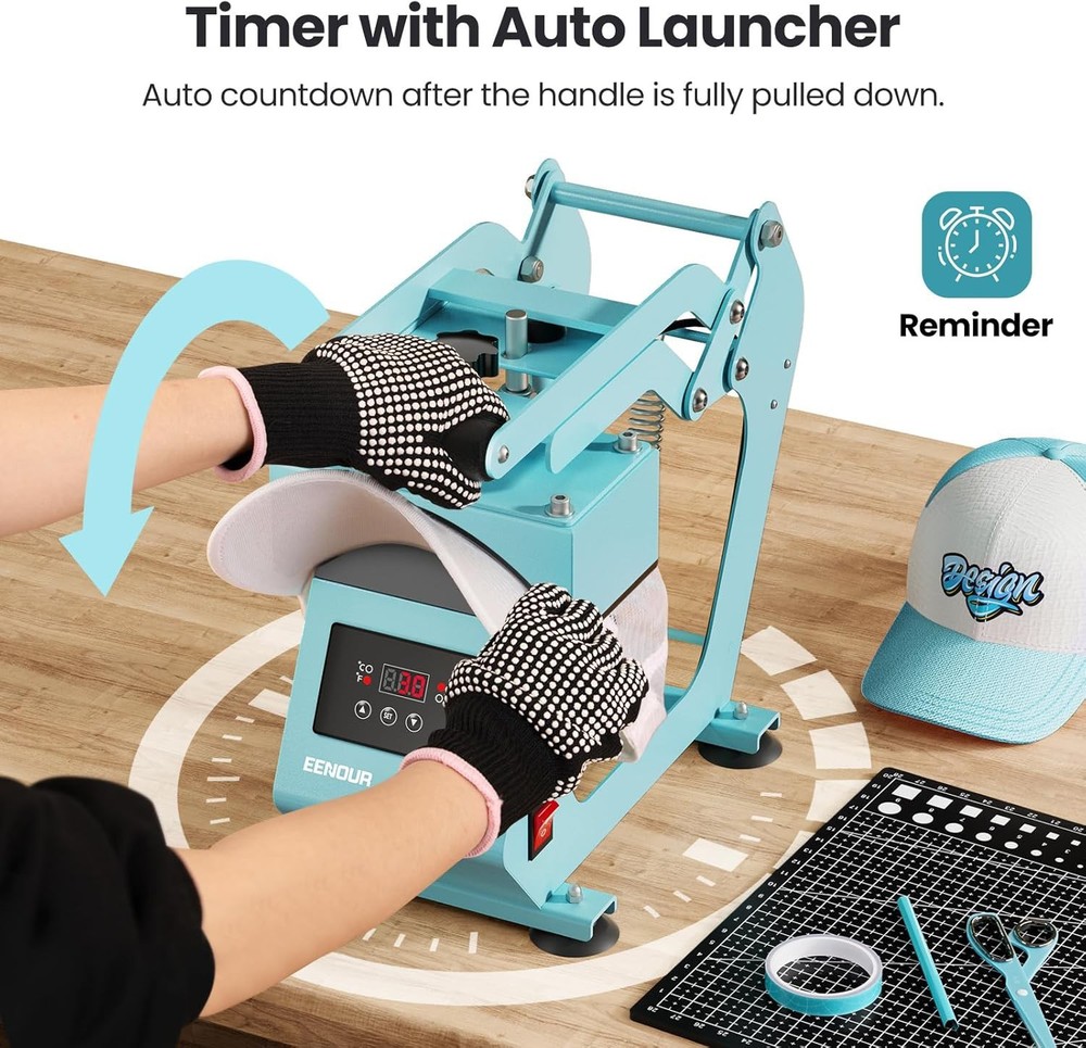 New - Hat Press Heat Transfer Machine for Caps Precise Temp & Auto Timer Control