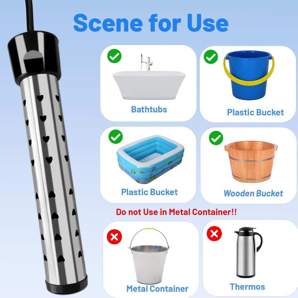 Calentador de agua de inmersión eléctrico de 2000 W, calentador de agua portátil