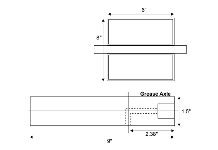 8" x 6" Ground Roller with Axle for Roll Off Containers