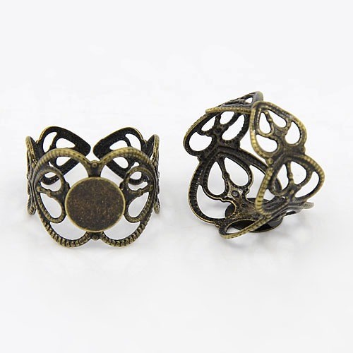 10 Ring Blanks Antiqued Bronze Filigree Band Brass Settings Adjustable