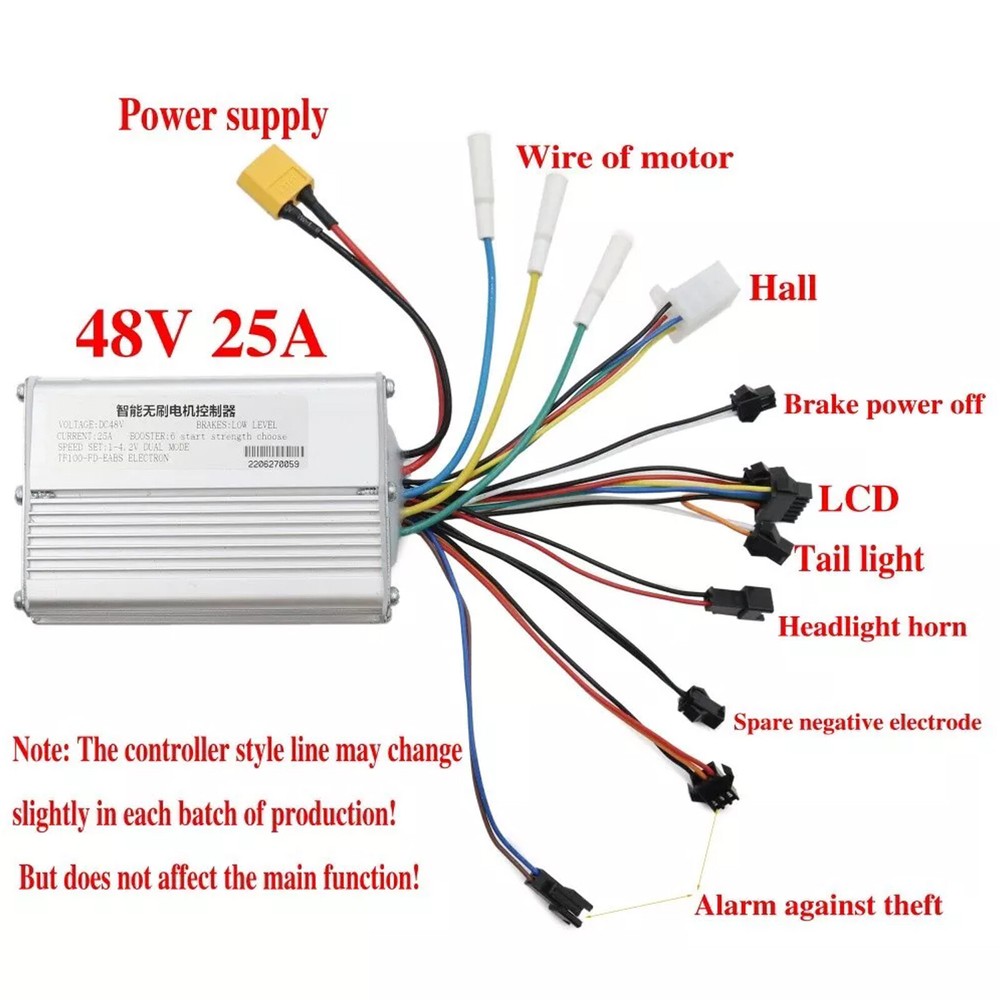 For Scooter Motor Speed Controller 48V 25A 1200W Brushless Motor Controller