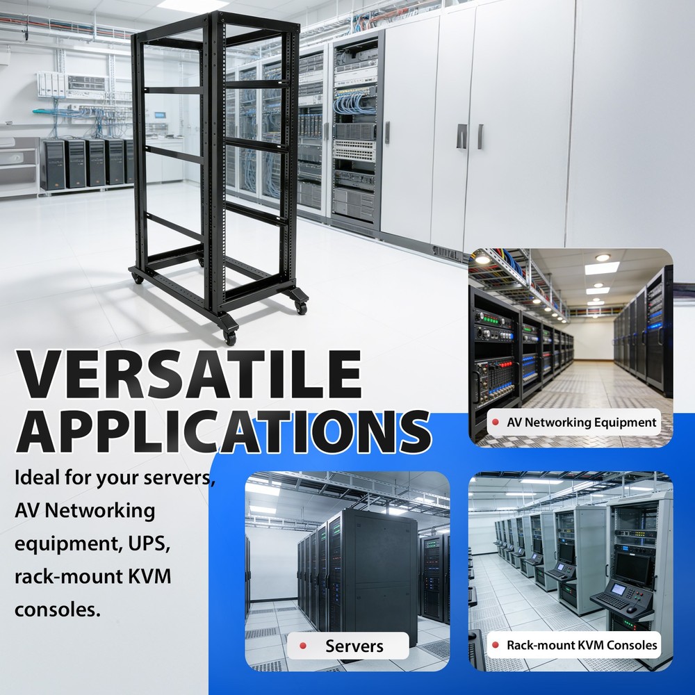 27U Open Frame Server Rack Network Enclosure w/Casters 4 Post 22" Adjustable