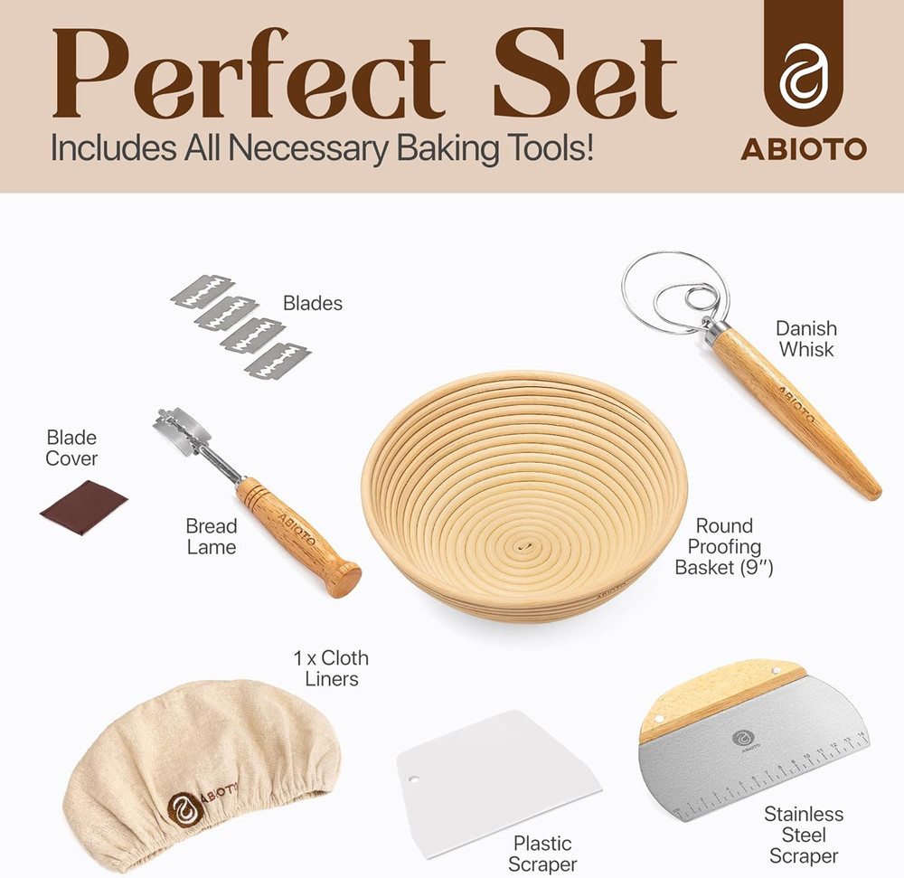 Bread Making Tools by - a Complete Bread Kit with 9" round Proofing Basket with