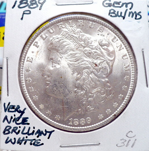 1889-P MORGAN SILVER DOLLAR GEM BU/MS, BETTER DATE NICE+ WHITE SHARP STRIKE C311