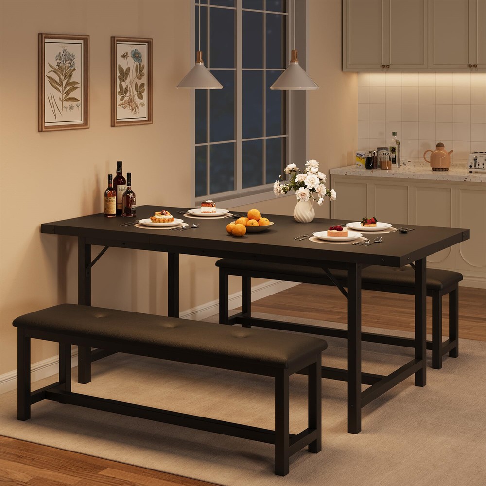 ✅Dining Room Table Set with 2 Upholstered Benches for Apartment Saving Space
