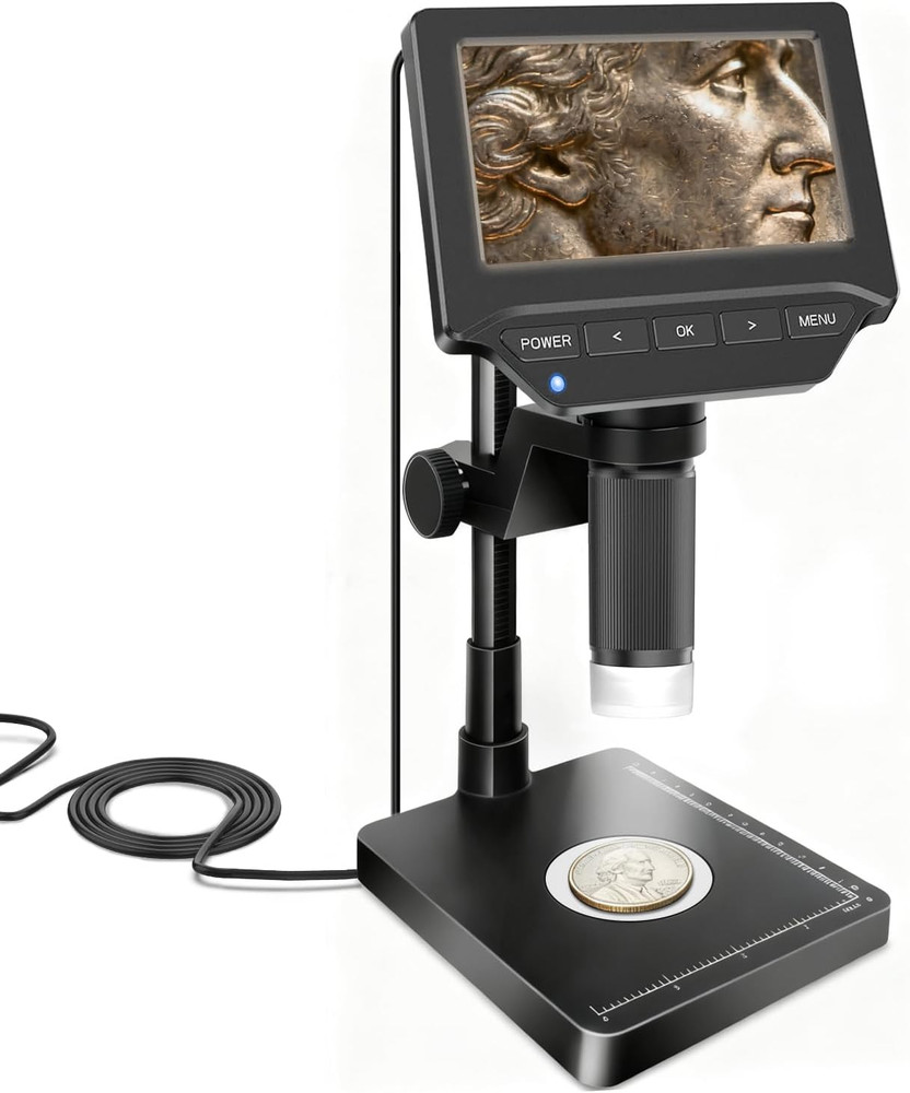 Digital Microscope,4.3" Digital Coin Microscope with Screen,With 8 Adjustable LE