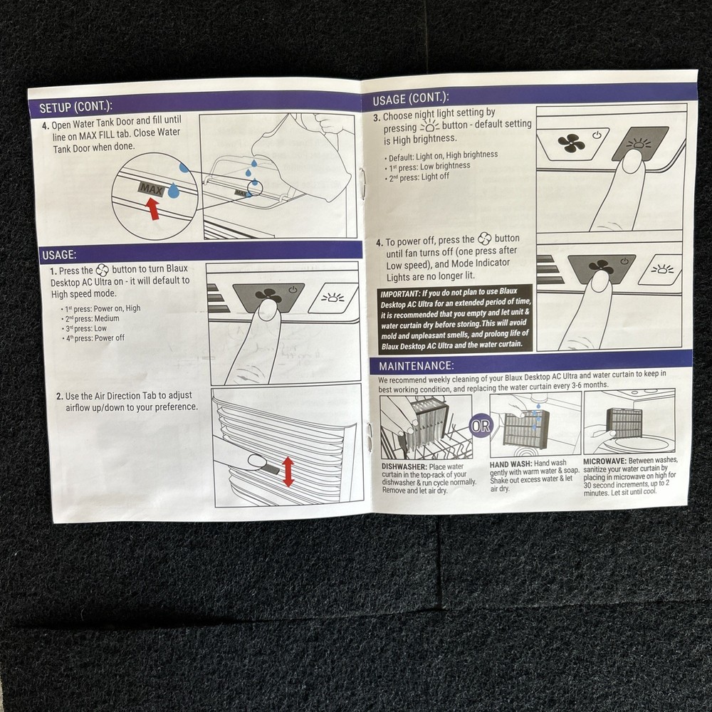 BLAUX Ultra Desktop Portable AC unit with 3 Speed Fan & Mist Function! NEW