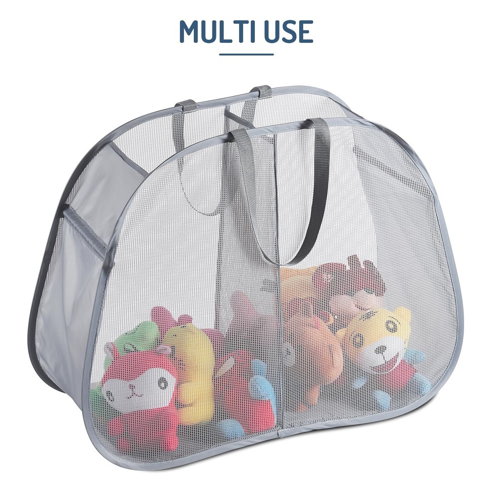 Mesh Popup Laundry Hamper 2 Compartment, Collapsible Laundry Sorter Basket Fo...