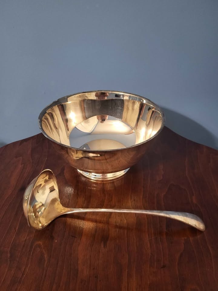 Silver plated punch bowl with ladle