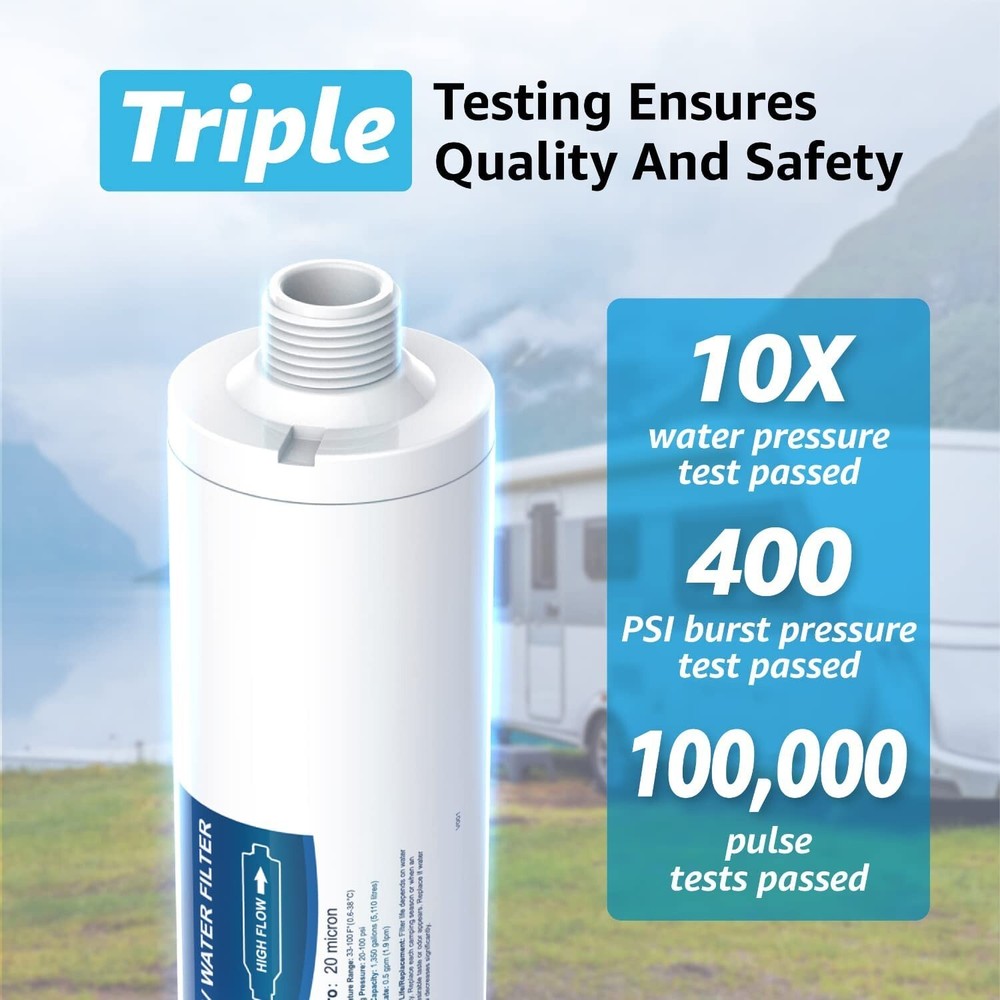 AQUA CREST RV Inline Water Filter 4 Pack with 2 Hose Protector, Reduces Chlorine