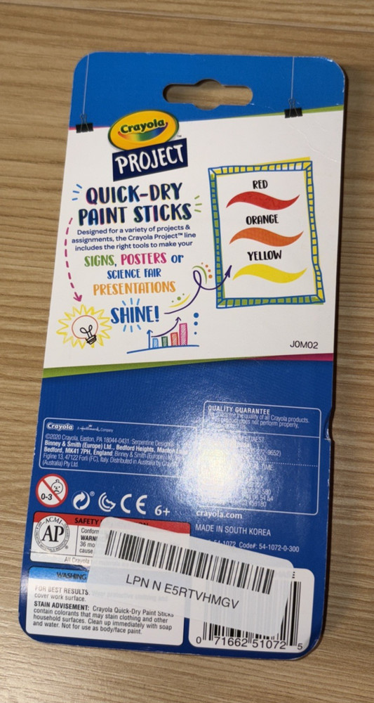 Crayola Project Quick-Dry Paint Sticks, 3-Pack