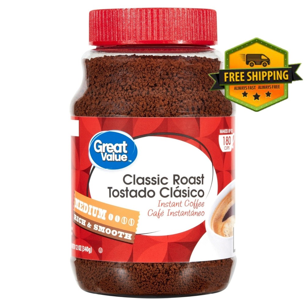 Great Value Medium Roast Instant Coffee – 12 oz, Classic Flavor