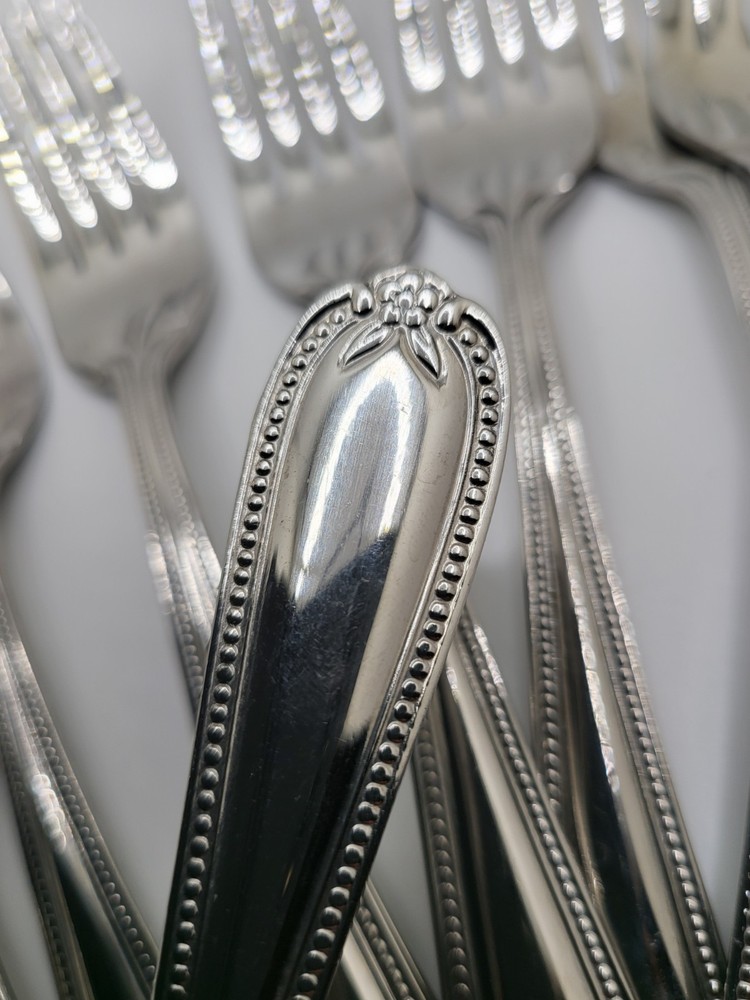 TempTations OLD WORLD BEAD Stainless 18/10 Salad Fork Round Tip Flatware -7 1/8"