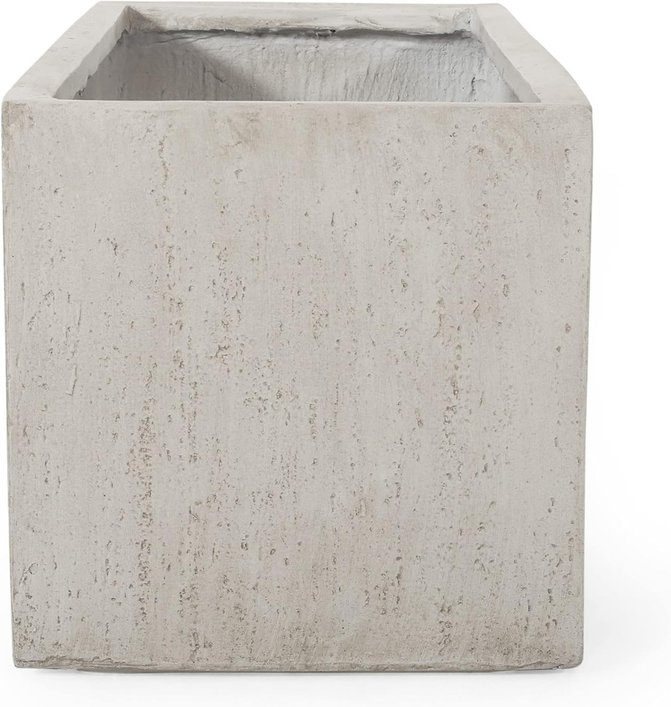 Modern White Cast Stone Rectangular Planters - Set of 2 for Outdoor Use