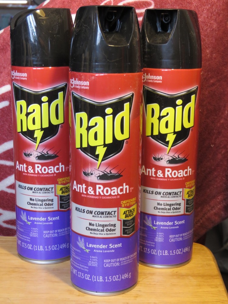 3 Cans Raid Ant & Roach Killer Spray Keeps Killing for Weeks Lavender Scent