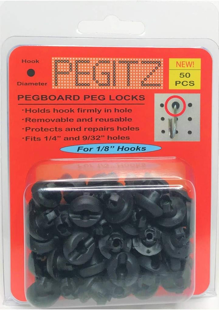 50 Pack Pegboard Peg Locks 1/8" Black Hook Retainers Pegboard Accessories
